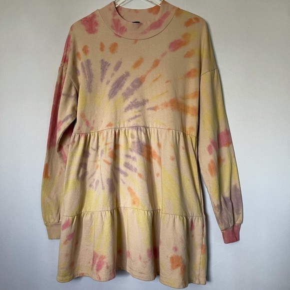 Pastel Tie Dye Tiered Sweatshirt Dress M - Picture 6 of 11